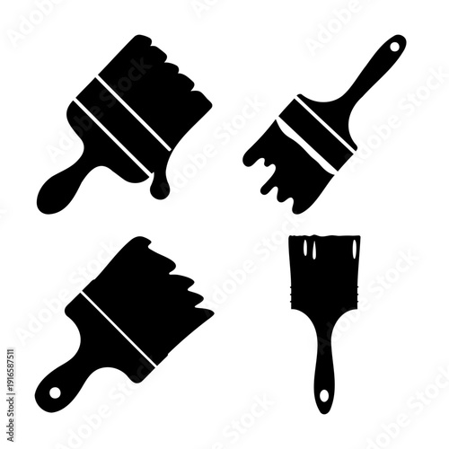 Collection of simple black paintbrush silhouettes with dripping paint, ready for artistic projects