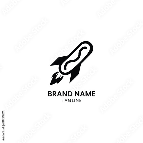 A sleek rocket logo design for a brand identity with a tagline placeholder