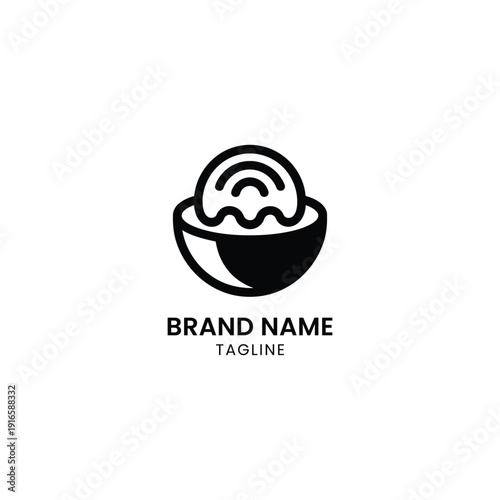 Black and white ice cream in a bowl logo design with brand name placeholder