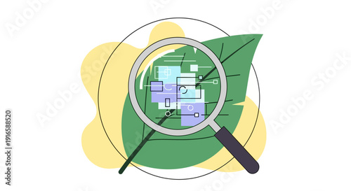 Magnifying Glass Focusing on Green Leaf.