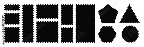 Postage stamp. Black postage stamp template. Set of blank rectangle and square Postage stamp frames. Postage stamp vector icons. triangle, rectangle, square, circle shape sticker post template.