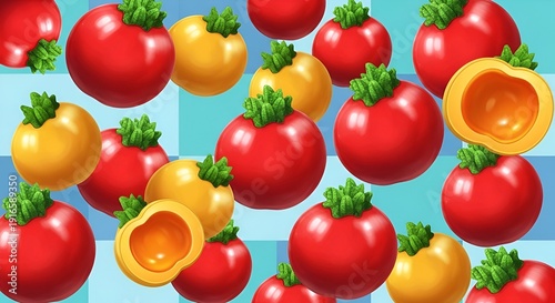 Wallpaper Mural fresh tomatoes and yellow tomatoes on blue background Torontodigital.ca