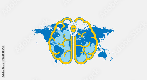 Global Brain Concept with World Map Overlay.