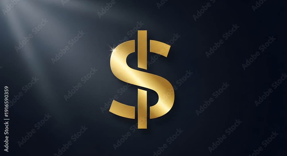 Obraz premium Golden Dollar Sign Symbol Finance Wealth.