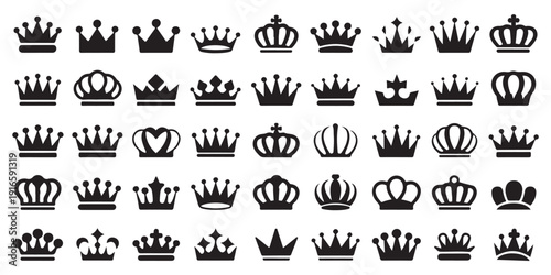 Diverse crown silhouette icons set for diverse branding applications and premium product packaging design