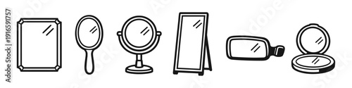 Collection of various hand-drawn mirror icons for beauty and reflection purposes
