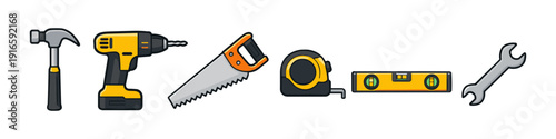 Collection of essential hand and power tools for construction and DIY projects
