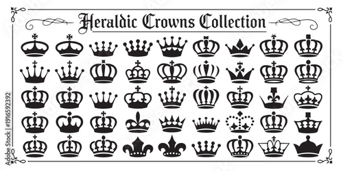 Vintage heraldic crowns collection featuring classic royal emblems for coat of arms and historical designs