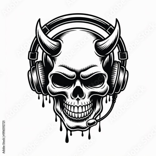 Skull with Headphones and Horns Dripping black