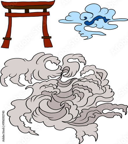 Chinese cloud vector for coloring book and printing on white background.Traditional Japanese culture element for tattoo design and idea.Cloud and wave illustration.Clip art.Fire vector