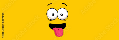 Funny cartoon character face with tongue sticking out. Cartoon character face showing a playful expression with wide eyes and tongue sticking out