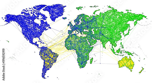 Global Network Map Showing Connections Across Continents.