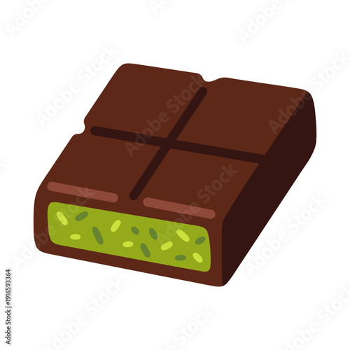 Indulgent Dark Chocolate Bar with Refreshing Pistachio Filling Sweet Treat Illustration