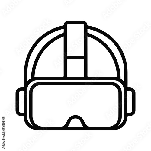Detailed black and white line art icon of a virtual reality vr headset goggles device