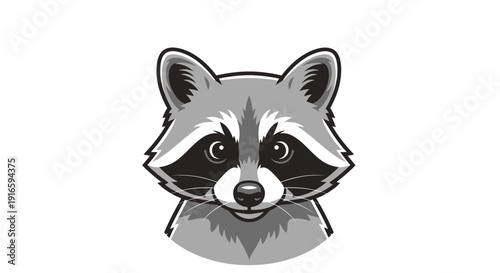 Stylized raccoon head illustration, showcasing iconic mask and curious expression with a friendly