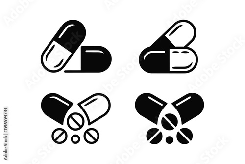 Black and White Capsule Pill Icons