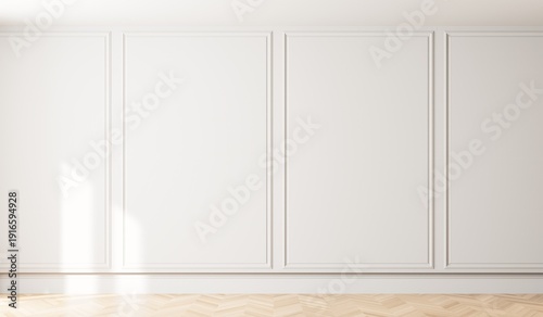3d render of empty interior with wooden floor and white wall