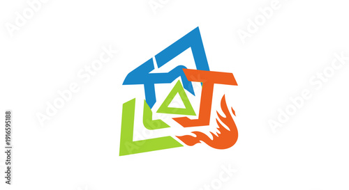 Colorful Logo with Geometric Shapes and Hand.