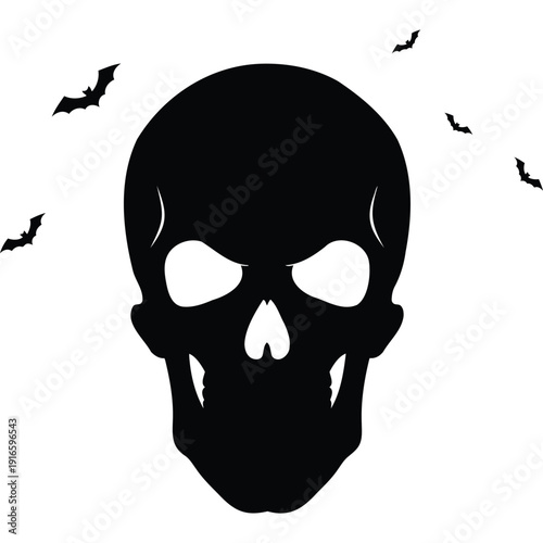 Black Skull and Bats Silhouette
