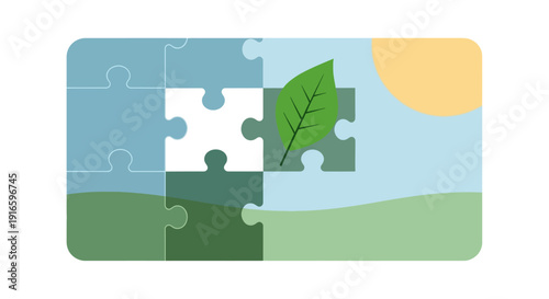 Jigsaw Puzzle with Green Leaf Piece.