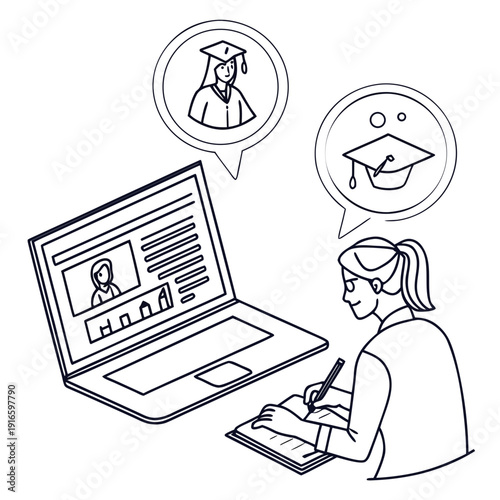 A student is learning online with a headset on