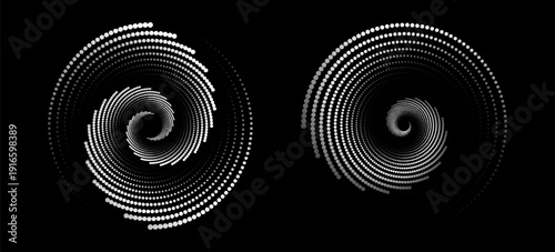 Set of speed lines in circle form. Radial speed Lines in Circle Form for comic books. Technology round Logo. Black thick halftone dotted speed lines. Eps 10