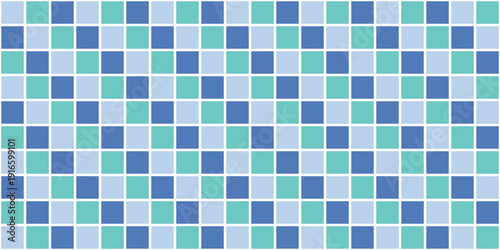 Checkerboard retro 70s, 90s groovy pattern. Seamless pattern blue, green and white checkered plaid background