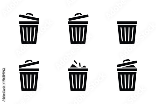 Black and White Trash Can Icons