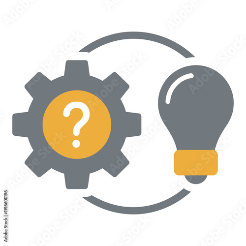 Gear with question mark and light bulb in cycle  business concept  idea generation icon
