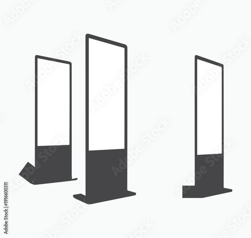 Three digital signage kiosks silhouette icon