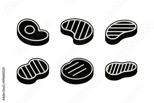 Grilled Steak Icons in Black