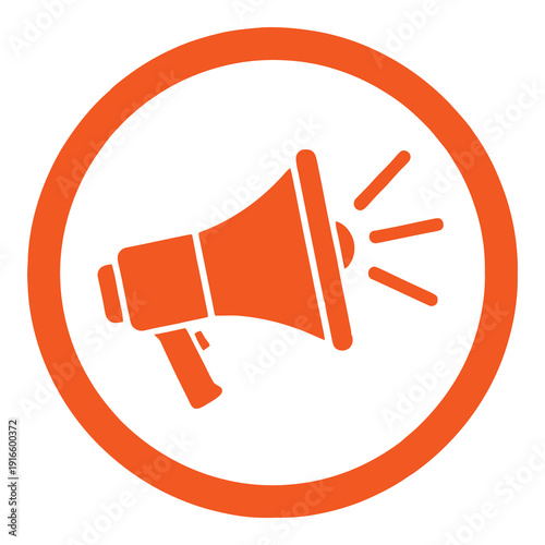 Orange megaphone icon in a circle speaking loud voice communication symbol icon