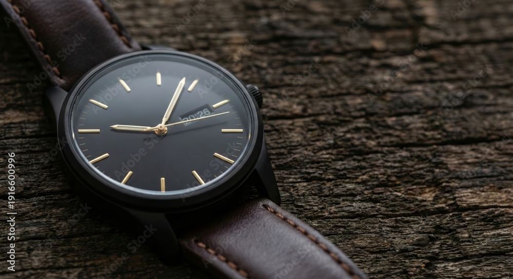 custom made wallpaper toronto digitalWristwatch Shows 20:26 on Wood, Dark and Minimalist Style