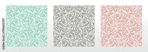 Wallpapers in the style of Baroque.. Set of colored floral ornaments. Seamless vector backgrounds Graphic patterns for fabric, wallpaper, packaging. Ornate Damask flower illustration