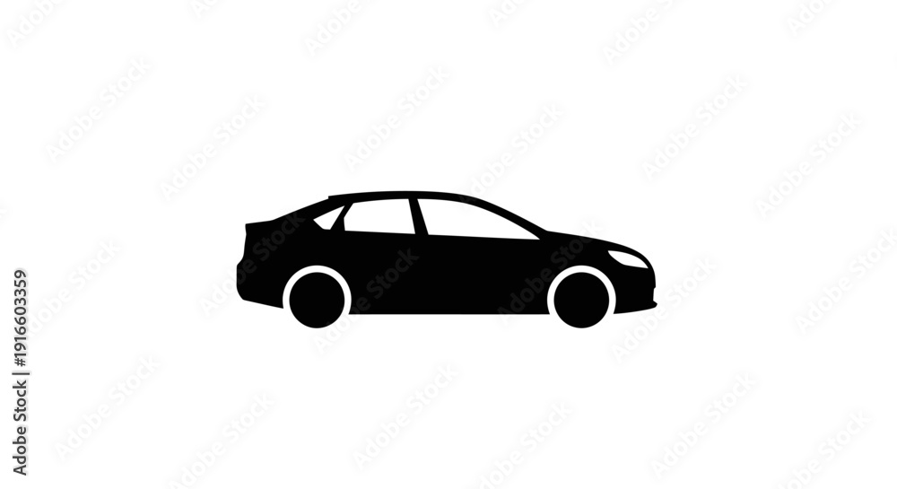 Fototapeta premium Black Car Silhouette Side View Profile.