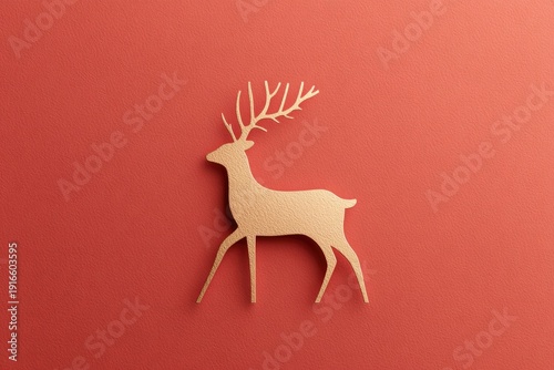 Golden silhouette of deer against vibrant red background, showca