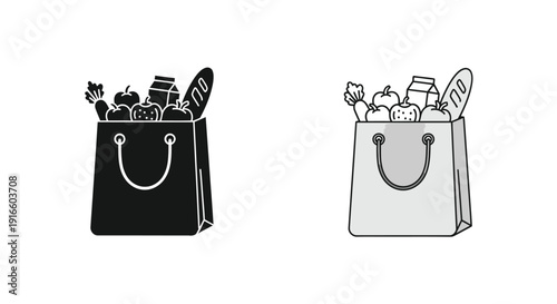 Two grocery bags filled with food a striking silhouette