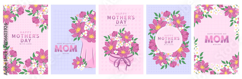 Collection of backgrounds for Mother's Day. Set of greeting card designs with spring summer floral. Vector illustration 
