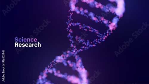DNA Double Helix Structure Science Research Concept Background. Biotechnology DNA molecule in low poly wireframe style.