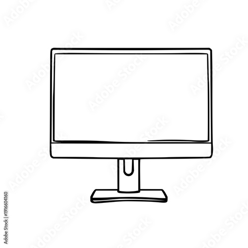 Black silhouette widescreen desktop monitor with slim bezel and rectangular stand front view, isolated on white background