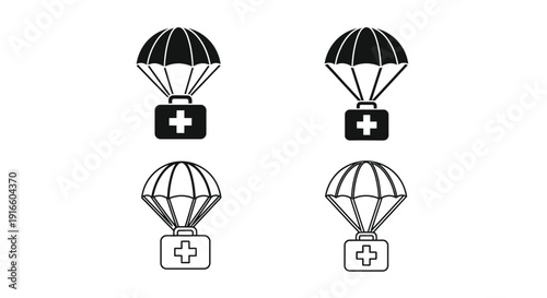 Two pairs of parachute medical kits depicted in a dark silhouette