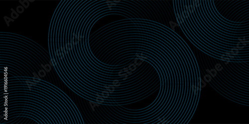 Abstract blue glowing geometric lines on dark blue background. Modern shiny blue circle lines pattern. Futuristic technology concept. Suit for cover, poster, banner, brochure, header, website