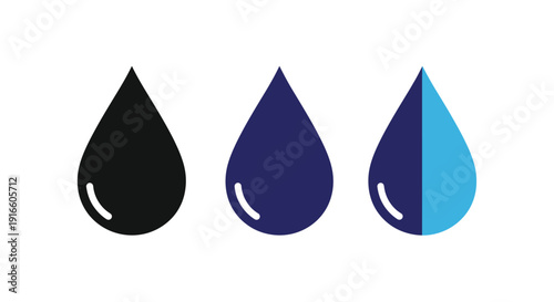 Three water drops in varying shades of blue a striking silhouette