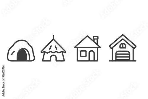 Evolution of human housing from primitive shelters to modern residential buildings