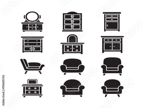 Antique furniture silhouette set with luxurious historical detailing