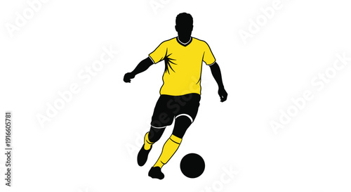 Soccer player in action with a ball distinct black silhouette