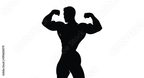 Muscular man flexing arms in a stark black silhouette