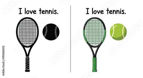 Tennis equipment illustration with a striking black silhouette
