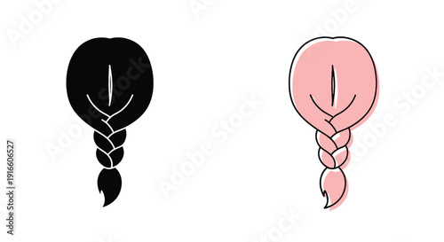 Two braided hairstyles one dark and one light shown in profile silhouette