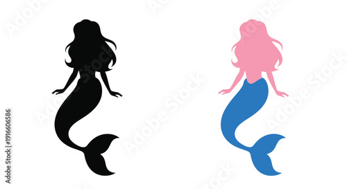 Two mermaid figures one dark and one colorful shown as a silhouette